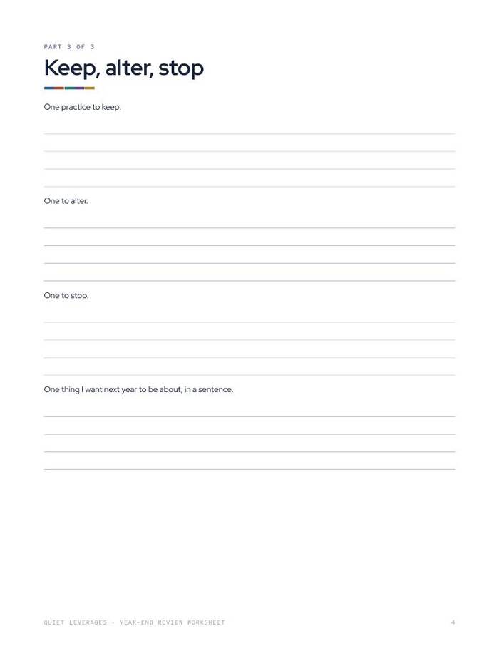 Worksheet page titled Keep, alter, stop